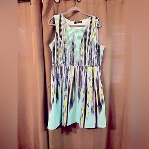 Apt 9 Sleeveless Blue W Abstract Design & Laser cutouts, A Line Dress w pockets